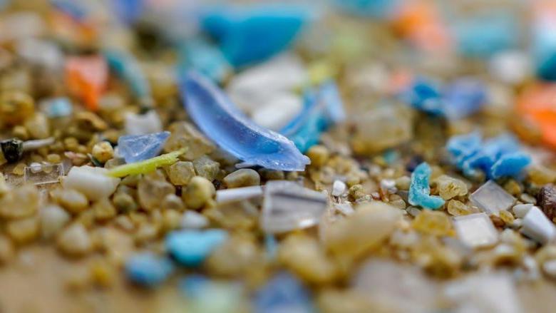 microplastics mixed among sand sediment